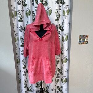 Women's Pink Hooded Sweater 1/4 length sleeves.